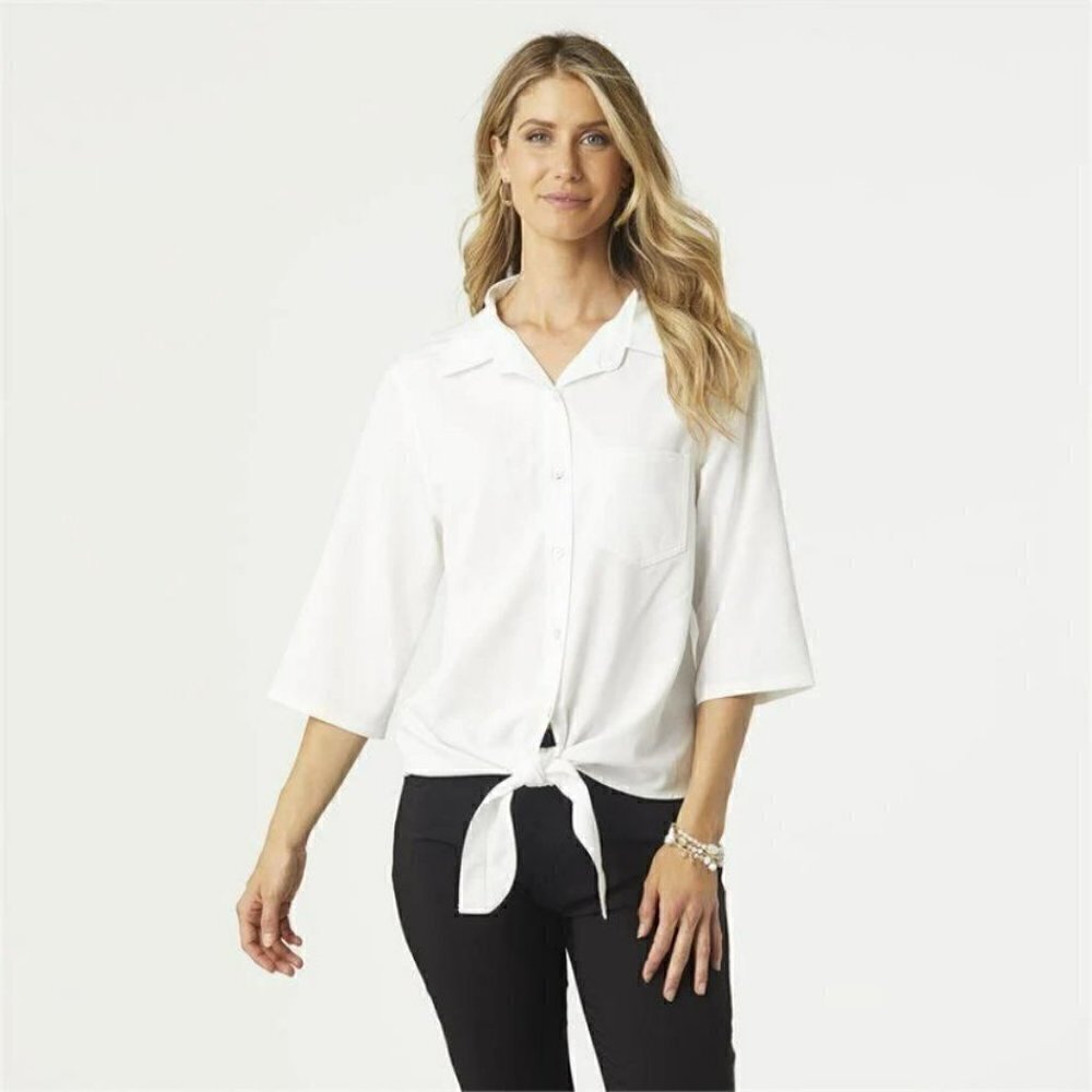 Coco + Carmen Harbour Tie Front Women's Shirt Color White Size L/XL 3/4 sleeve